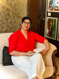 Chic Red Tailored Top with Classic Ivory Pants