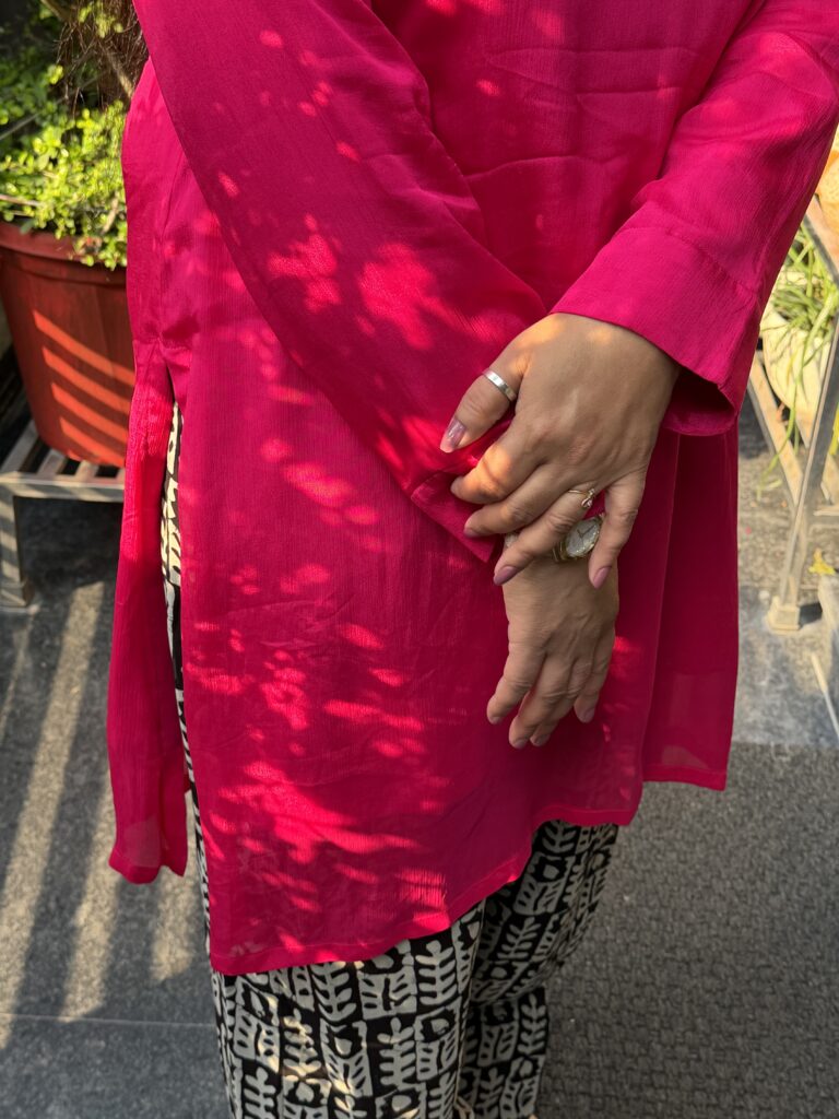Bright Pink Crepe Tunic with Georgette Printed Bottoms