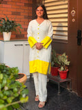 Ivory Linen Suit with Yellow Raw Silk Accents