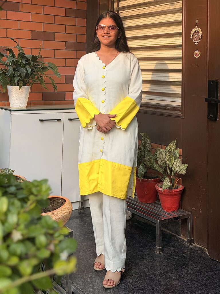 Ivory Linen Suit with Yellow Raw Silk Accents