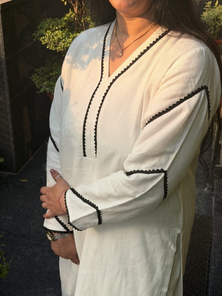Pure White Linen Kurta Set with Matching Trousers