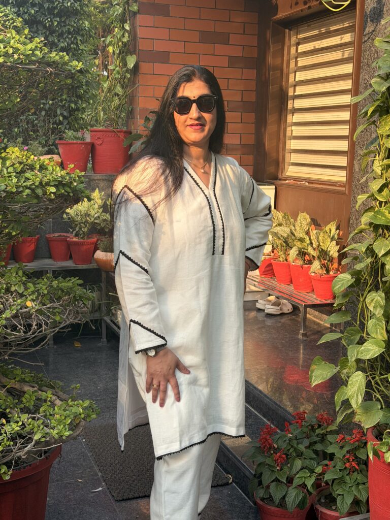 Pure White Linen Kurta Set with Matching Trousers