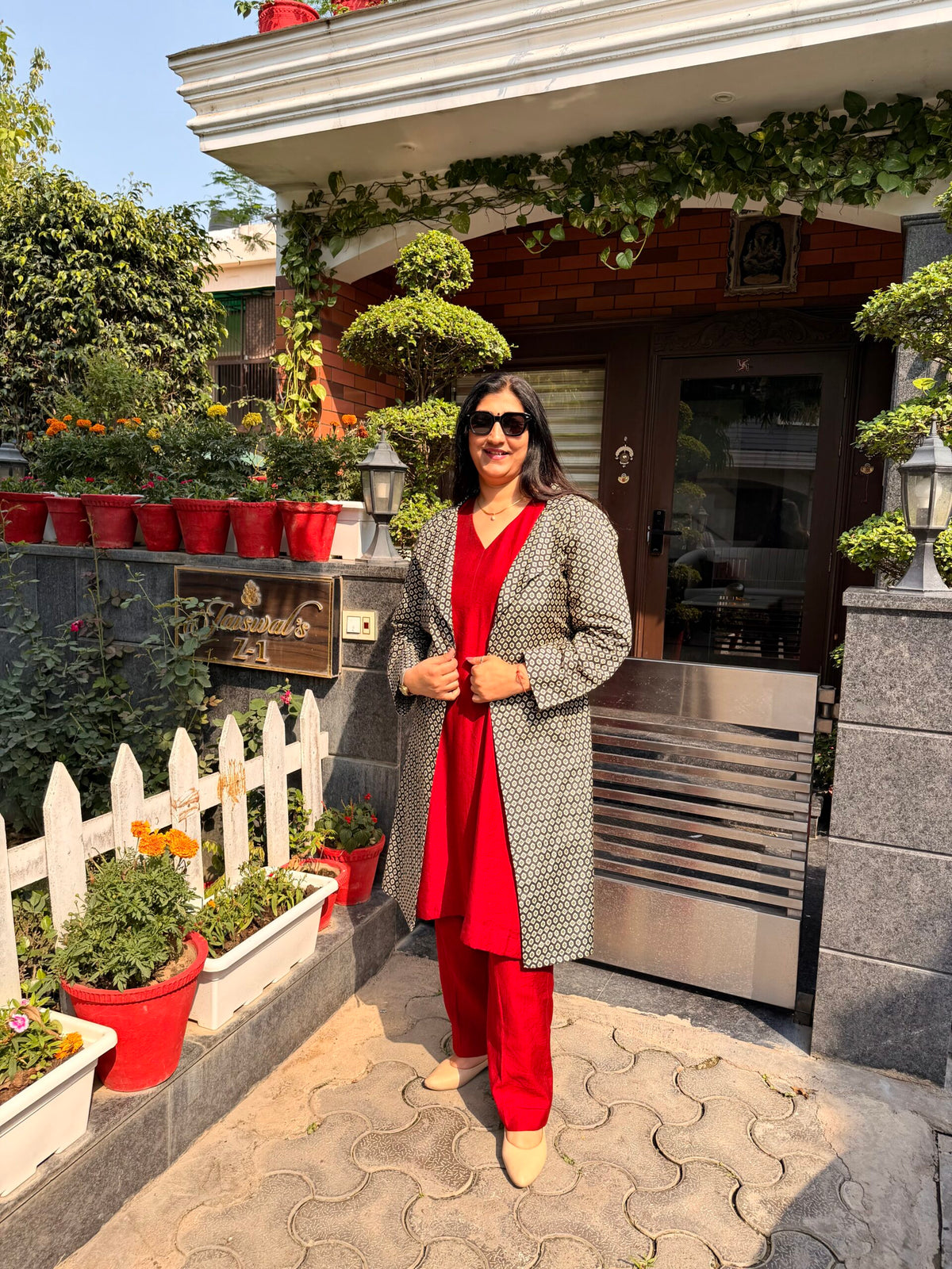 Luxe Red Raw Silk Ensemble with Textured Modal Overlay