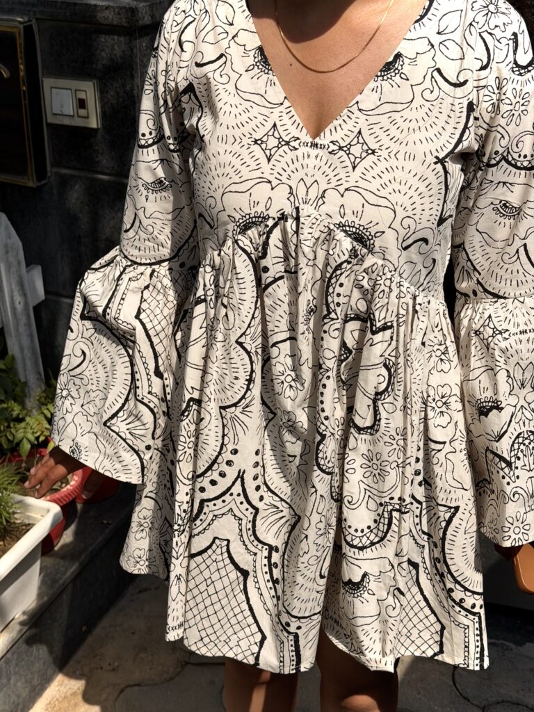 Summer Breeze Cotton Midi Dress with Bell Sleeves