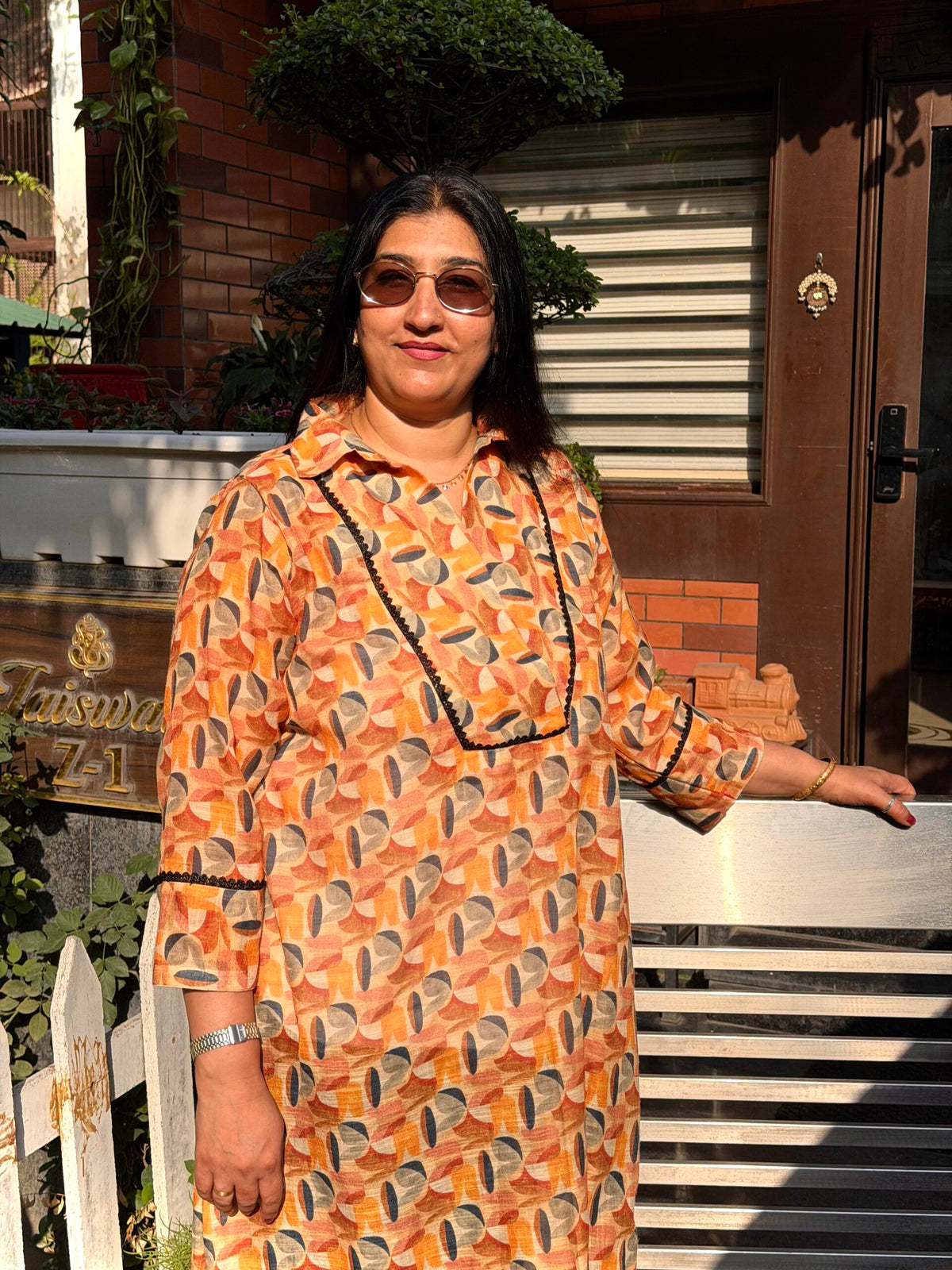 Everyday Elegant Printed Kurta with Black Trouser Set