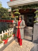 Luxe Red Raw Silk Ensemble with Textured Modal Overlay