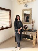 Elegant Black Cotton Kurta Set with Trousers | Minimal Chic Full Sleeve Outfit